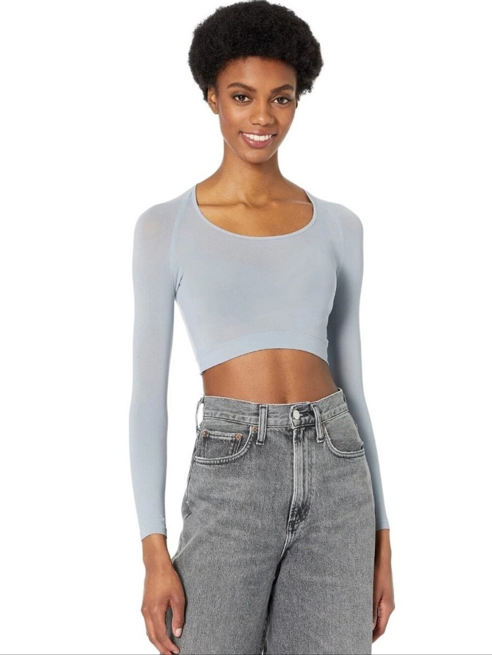 2 Set Spanx Long Sleeve Gray Crop Compression Top Arm Tights Base layer Top L/XL
